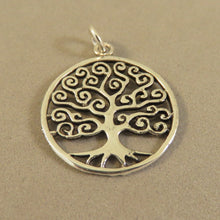 Load image into Gallery viewer, SWIRL BRANCHES TREE .925 Sterling Silver Charm Pendant Tree of Life Roots Leaves Circle Oak ga60