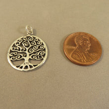 Load image into Gallery viewer, SWIRL BRANCHES TREE .925 Sterling Silver Charm Pendant Tree of Life Roots Leaves Circle Oak ga60
