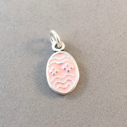 EASTER EGG Enamel Pink .925 3-D Sterling Silver Charm Pendant Holiday CE08