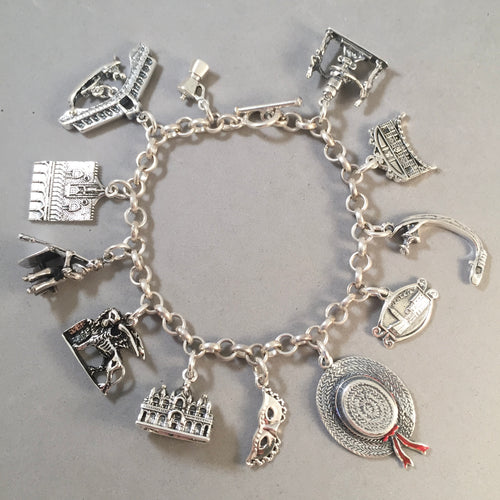 VENICE MEMORIES .925 Sterling Silver Travel Souvenir Charm Bracelet Italy Rialto Bridge, gondola, St Marks,  Doge's Palace & More!