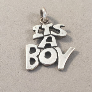 Sale! ITS A BOY .925 Sterling Silver 3-D Charm Pendant Newborn Infant Child Shower BT10