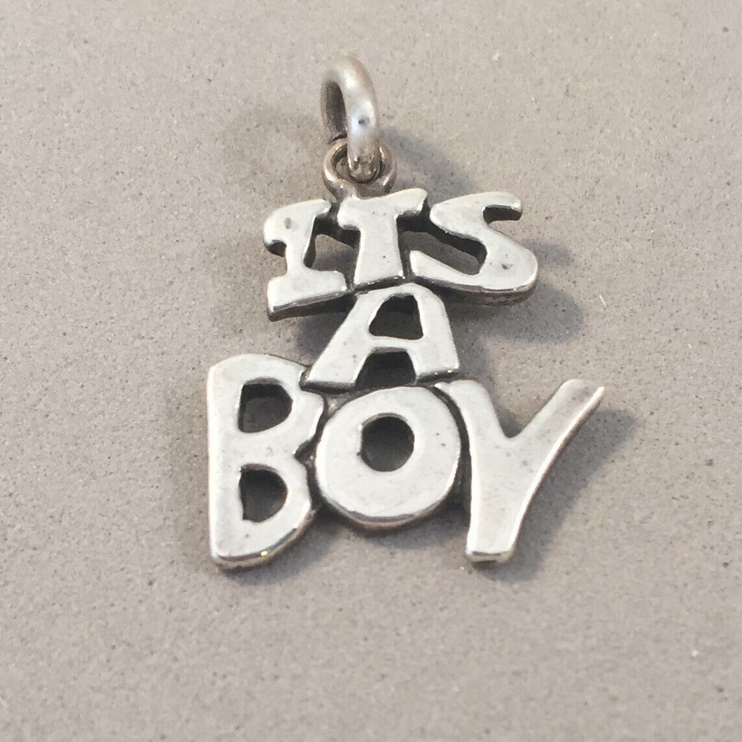 Sale! ITS A BOY .925 Sterling Silver 3-D Charm Pendant Newborn Infant Child Shower BT10