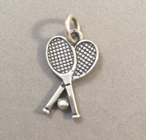 Sale! TENNIS RACKETS With Ball .925 Sterling Silver 3-D Charm Pendant Sports Player SL30C