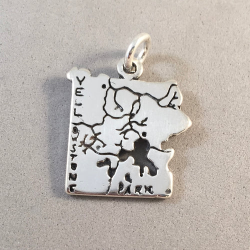 YELLOWSTONE MAP .925 Sterling Silver Charm Pendant National Park CC12