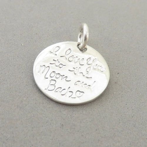 Sale! I Love You To The Moon and Back .925 Sterling Silver Charm Pendant Word Heart Inspirational Saying SL18J