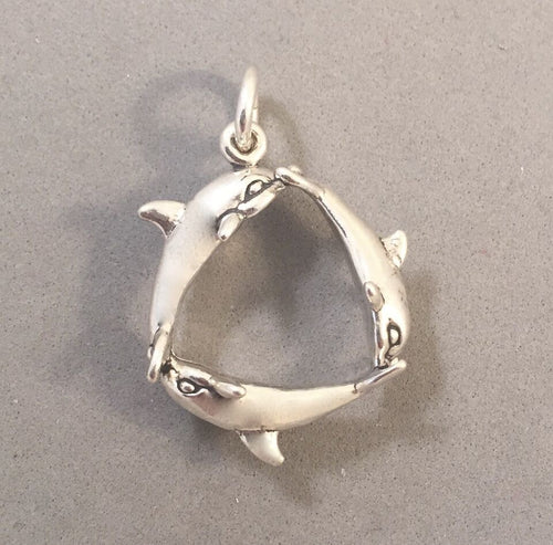 Sale! DOLPHIN TRIANGLE THREE .925 Sterling Silver 3-D Charm Pendant Nautical Sea Life Ocean Porpoise SL33B