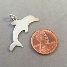 Load image into Gallery viewer, Sale! DOLPHIN THIN LARGE .925 Sterling Silver 3-D Charm Pendant Nautical Sea Life Ocean Porpoise SL28M