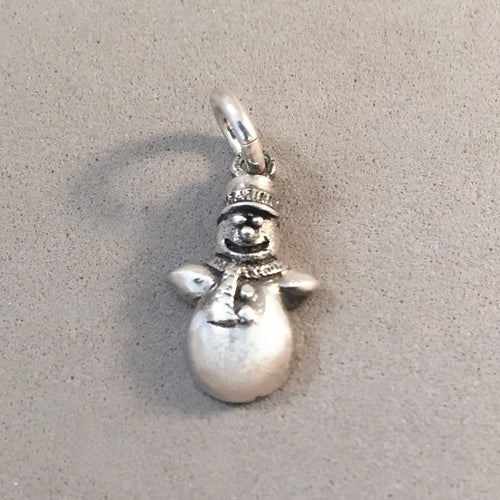 SNOWMAN Small .925 Sterling Silver 3-D Charm Pendant Christmas X-mas Holiday Snow Frosty WT05