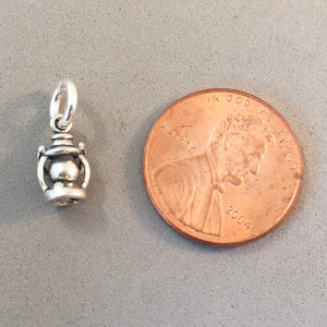 LANTERN Tiny .925 Sterling Silver 3-D Charm Pendant Camping Camp SC06