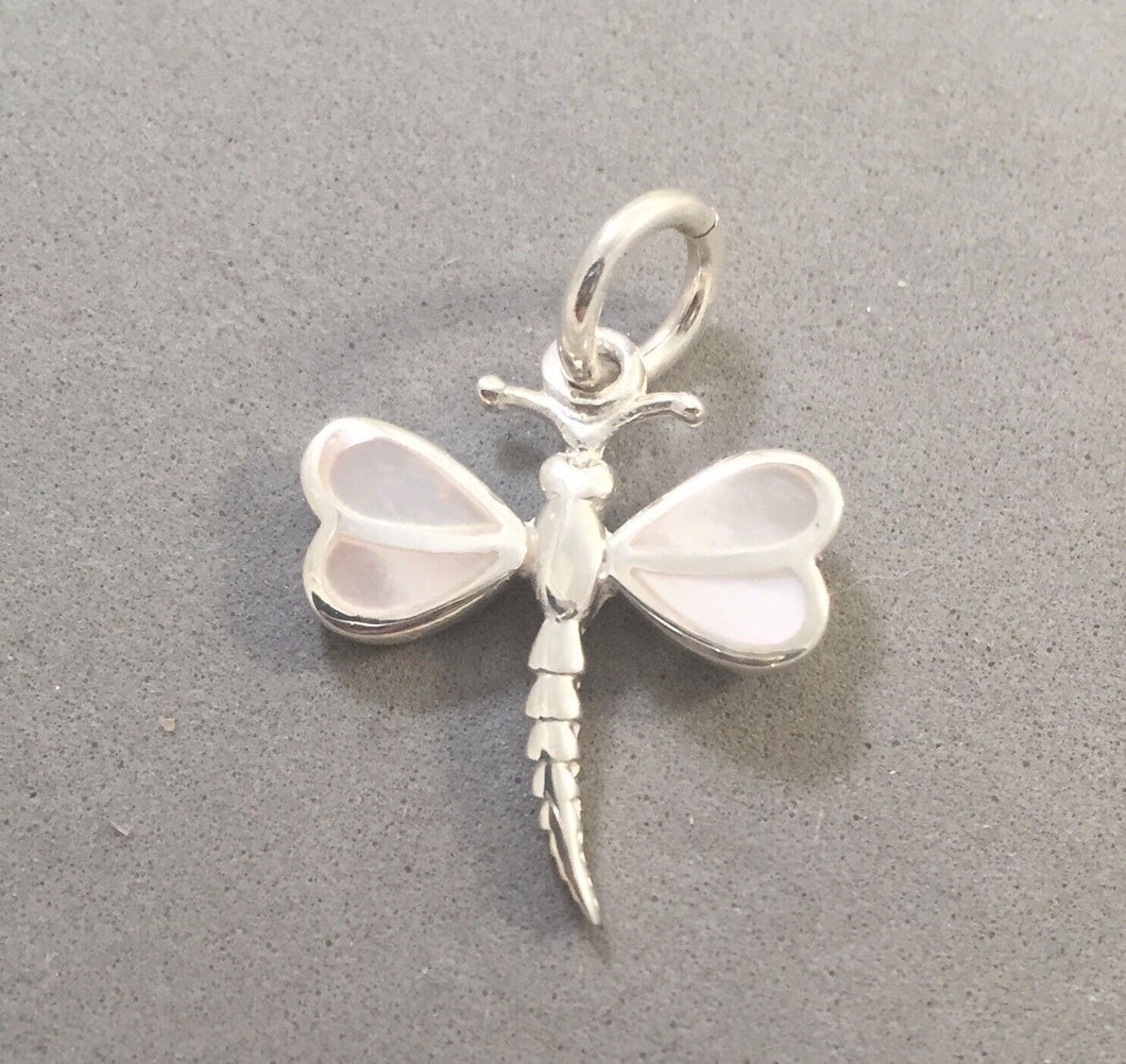 Sale! DRAGONFLY Mother of Pearl WIngs .925 Sterling Silver Charm Pendant Garden Insect SL16F