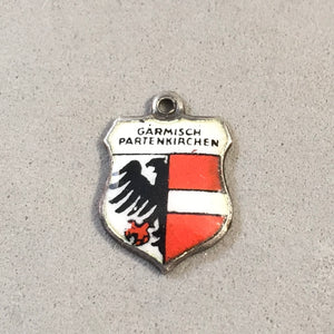 GARMISCH PARTENKIRCHEN Vintage Travel Shield Enamel Charm Pendant Europe Germany VS-14