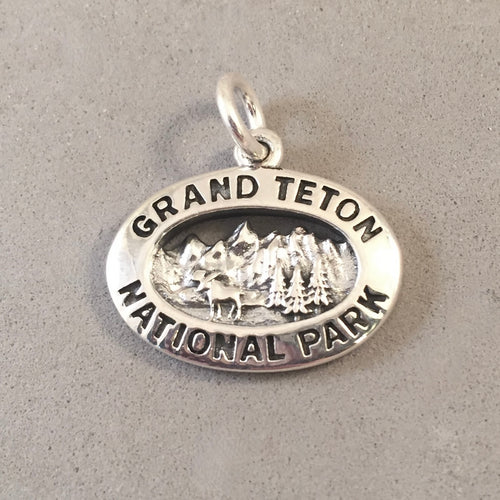 GRAND TETON National Park .925 Sterling Silver Charm Pendant Wyoming Moose Souvenir NP12