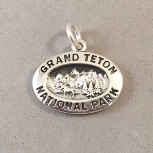 GRAND TETON National Park .925 Sterling Silver Charm Pendant Wyoming Moose Souvenir NP12