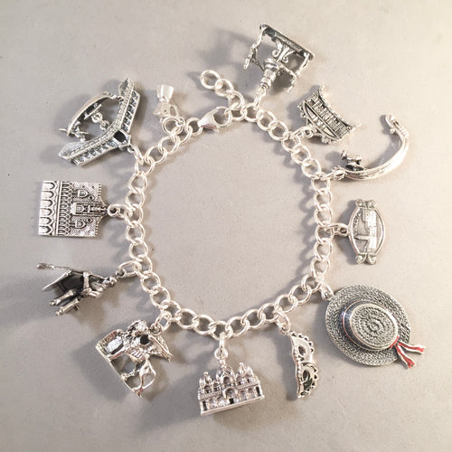 VENICE MEMORIES .925 Sterling Silver Travel Souvenir Charm Bracelet Italy Rialto Bridge, Gondola, St Marks, Doge's Palace & More!