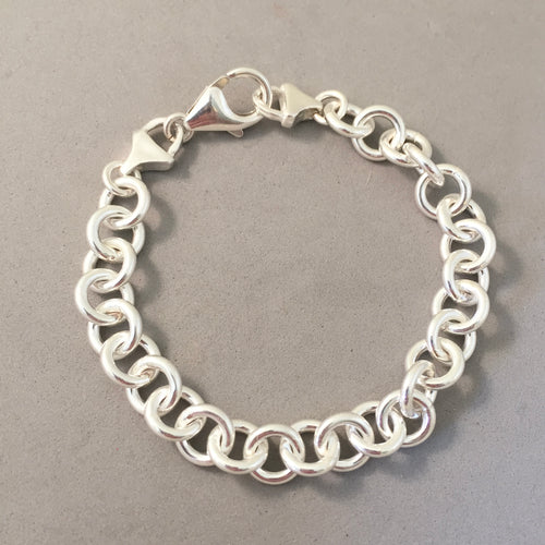 CHARM BRACELET Extra Heavy Round Lobster Clasp .925 Sterling Silver Starter 8.5mm Loop Link 7