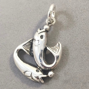 Sale! FISH SWIMMING PAIR .925 Sterling Silver Charm Pendant SL77C