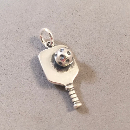 PICKLE BALL .925 Sterling Silver 3-D Charm Pendant Racket Sports Player SH05