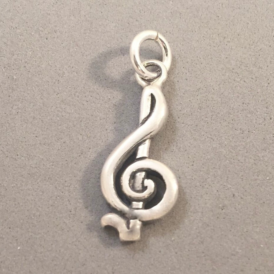 Sale! TREBLE CLEF Thick .925 Sterling Silver 3-D Charm Pendant Sheet Love Music Score Band Symbols SL76A