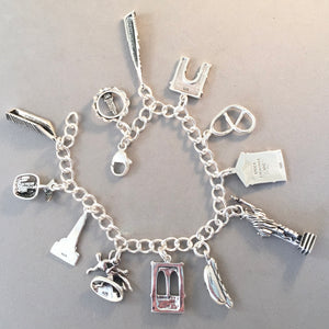 NEW YORK CITY MEMORIES .925 Sterling Silver Travel Souvenir Charm Bracelet Statue of Liberty Rockefeller Empire State and More!