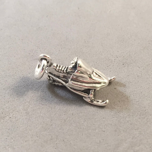 SNOWMOBILE .925 Sterling Silver 3-D Charm Pendant Winter Sports LF08