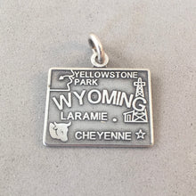 Load image into Gallery viewer, Sale! WYOMING MAP .925 Sterling Silver State Charm Travel Yellowstone National Park Cheyenne Laramie ST-WY