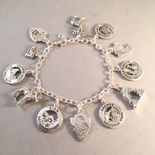 MIGHTY 5 UTAH .925 Sterling Silver Travel Souvenir Charm Bracelet Zion, Bryce, Capitol Reef, Canyonlands, Arches BRM5