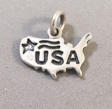 Load image into Gallery viewer, UNITED STATES MAP Star &amp; Stripes .925 Sterling Silver Charm Pendant U.S.A. America USA Country Outline Souvenir SL54Q