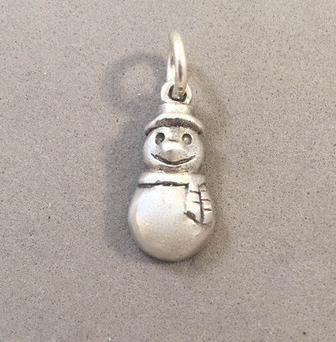 SNOWMAN Small .925 Sterling Silver 3-D Charm Pendant Christmas X-mas Holiday Snow Frosty WT05