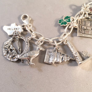 IRELAND MEMORIES .925 Sterling Silver Travel Souvenir Charm Bracelet Blarney Castle, Claddagh, Cliffs of Moher, Giants Causeway and More!