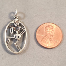 Load image into Gallery viewer, SKELETON PLAYING THE HORN .925 Sterling Silver Charm Pendant Dia de los Muertos FM08