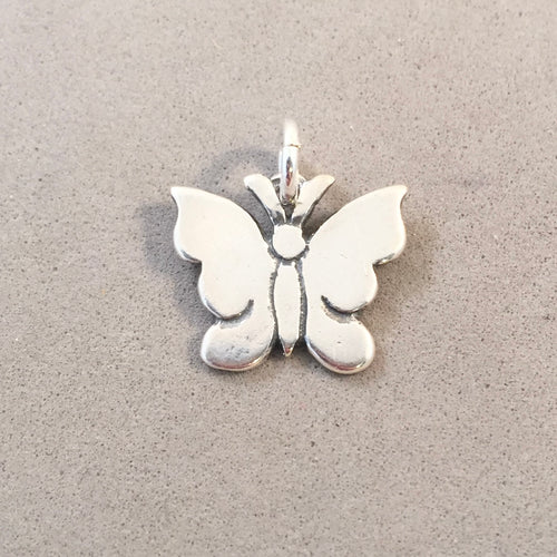 Sale! BUTTERFLY Flat .925 Sterling Silver Charm Pendant Garden Insect SL63P