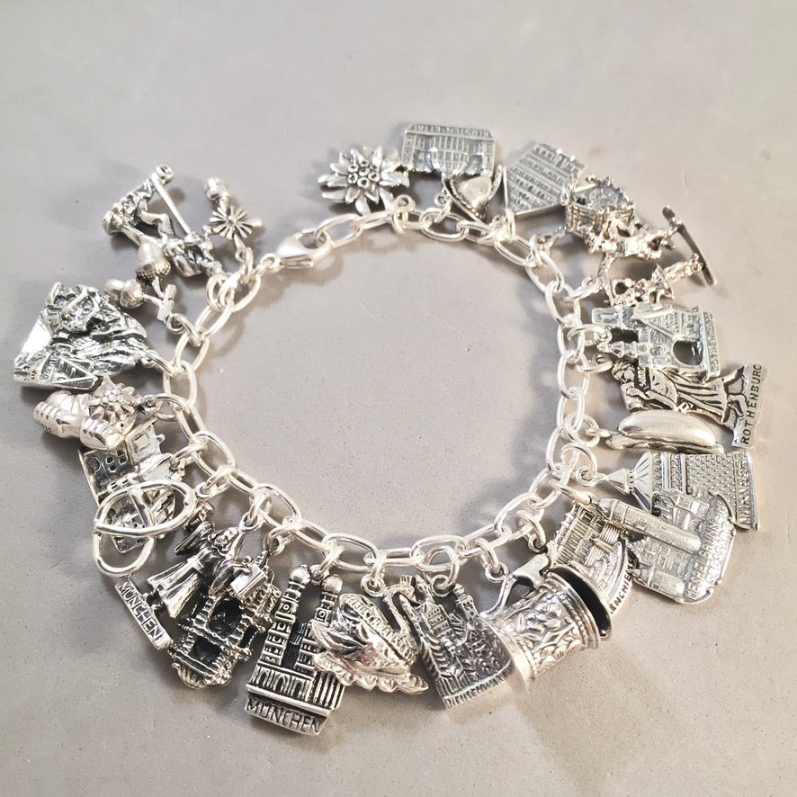 BAVARIA MEMORIES .925 Sterling Silver Travel Souvenir Charm Bracelet Munich Neuschwanstein Edelweiss and More!