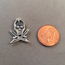 Load image into Gallery viewer, Sale! SKULL &amp; CROSSED SWORDS .925 Sterling Silver Charm Pendant Skeleton Halloween SL56P