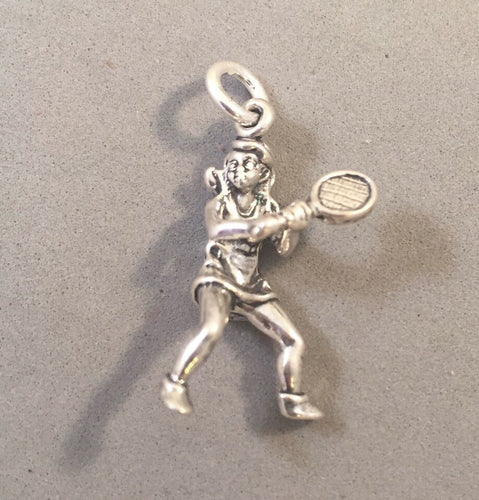 Sale! TENNIS PLAYER Wearing Skirt .925 Sterling Silver Charm Pendant Racket Girl Sports SL30I