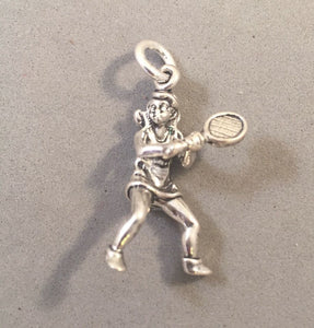 Sale! TENNIS PLAYER Wearing Skirt .925 Sterling Silver Charm Pendant Racket Girl Sports SL30I