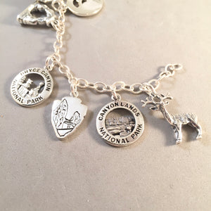 MIGHTY 5 UTAH .925 Sterling Silver Travel Souvenir Charm Bracelet Zion, Bryce, Capitol Reef, Canyonlands, Arches BRM5