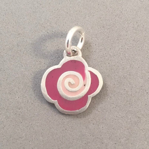 ROSE Pink Kevin-N-Anna Studios Epoxy .950 Sterling Silver Charm Pendant Handmade Flower KA18