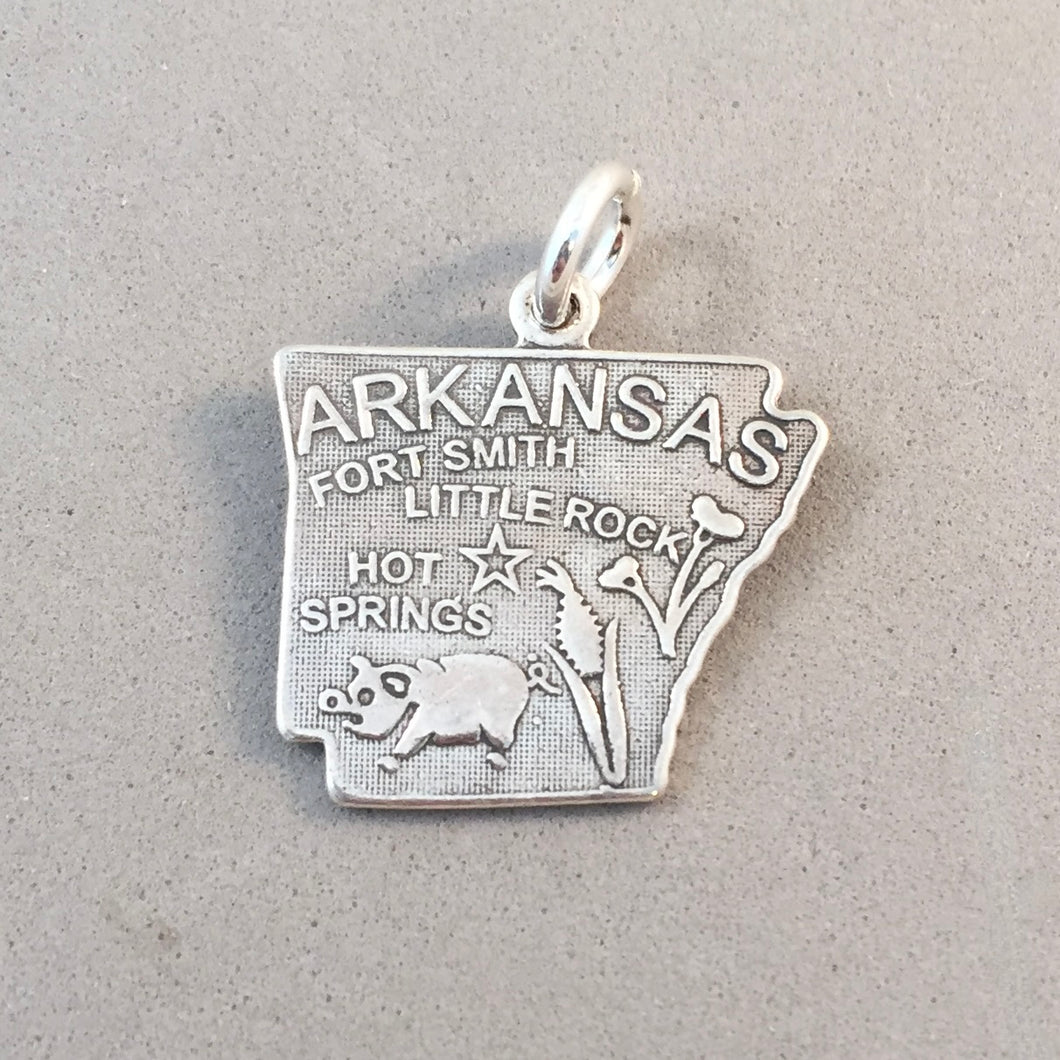 Sale! ARKANSAS MAP .925 Sterling Silver State Charm Travel ST-AR
