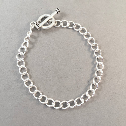 CHARM BRACELET Curb Chain Toggle Clasp .925 Sterling Silver Starter 5.3 mm Wide Link 7