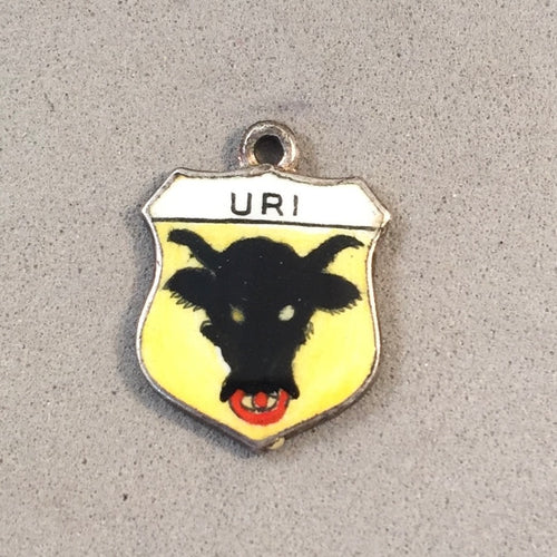 URI Vintage Travel Shield Enamel Charm Pendant Europe Switzerland VS-38