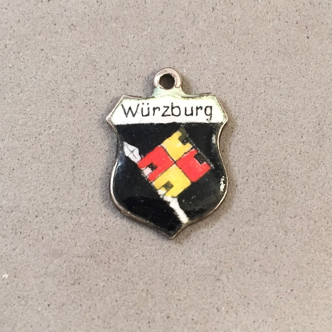 WURZBURG Vintage Travel Shield Enamel Charm Pendant Europe Germany VS-03