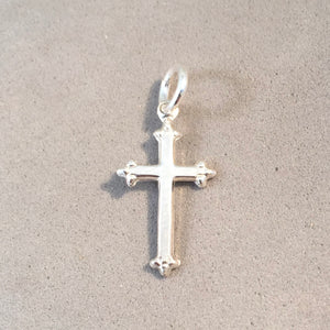 BUDDED CROSS Light .925 Sterling Silver Charm Pendant Faith Religion FA39