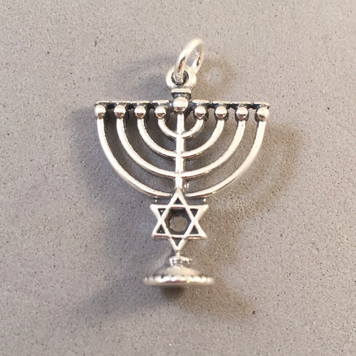 MENORAH .925 Sterling Silver 3-D Charm Pendant Faith Religion Jewish Holiday Hanukkah HK05