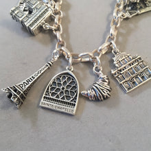 Load image into Gallery viewer, PARIS MEMORIES .925 Sterling Silver Travel Souvenir Charm Bracelet Eiffel Tower, Notre Dame, Arc de Triomph and More!