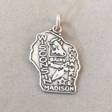 Load image into Gallery viewer, Sale! WISCONSIN MAP .925 Sterling Silver State Charm Travel Milwaukee Madison St-WI