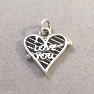 Sale! I LOVE YOU HEART WITH ARROW .925 Sterling Silver Charm Pendant Love Valentine SL18E