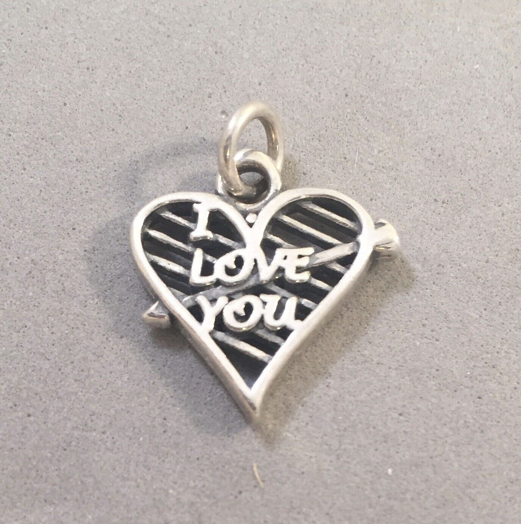 Sale! I LOVE YOU HEART WITH ARROW .925 Sterling Silver Charm Pendant Love Valentine SL18E
