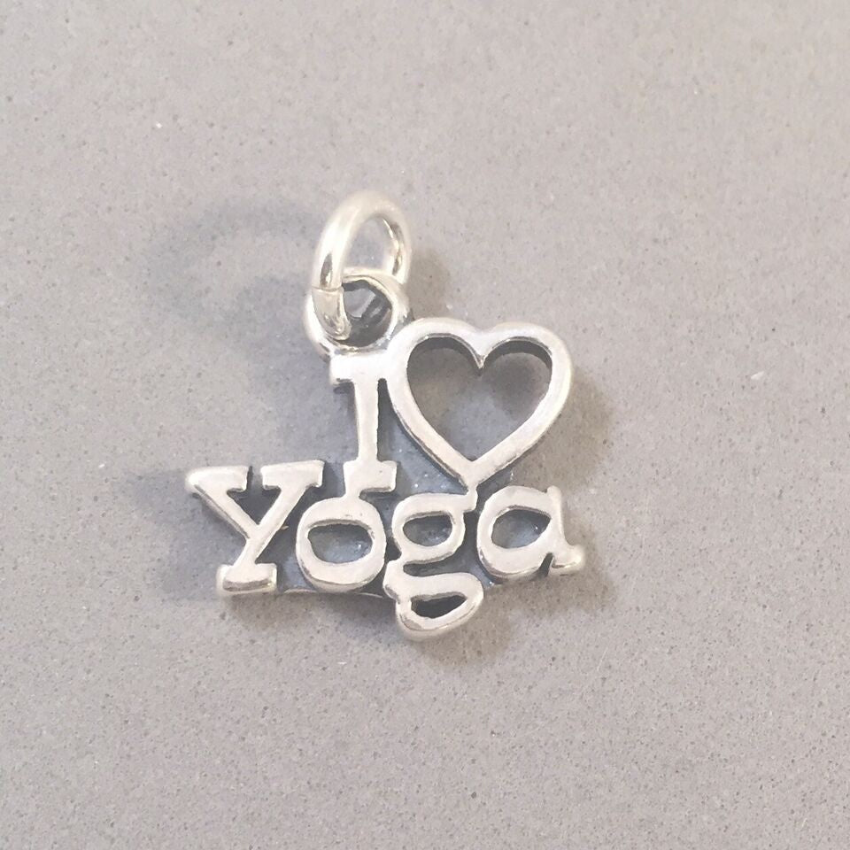 Sale! I LOVE YOGA .925 Sterling Silver Charm Pendant Heart Namaste Gym Sports SP125