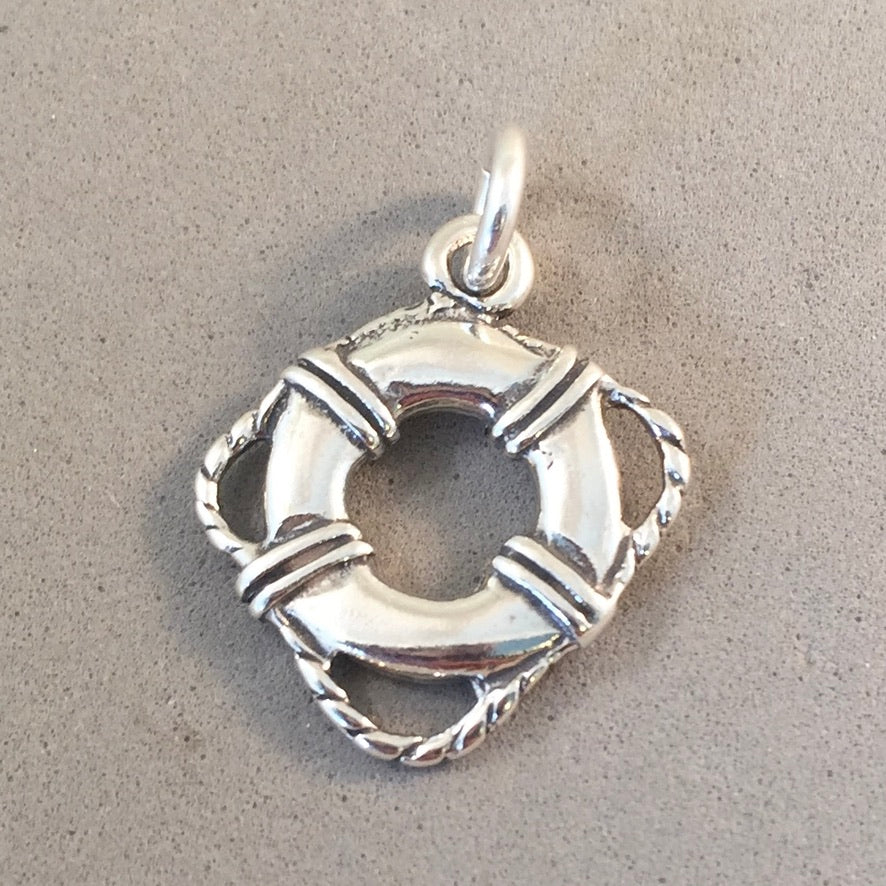LIFE PRESERVER .925 Sterling Silver Charm Pendant Sailing Boating Boat Ship BV11