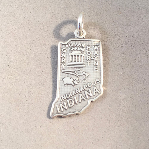 Sale! INDIANA MAP .925 Sterling Silver State Charm Travel Indianapolis Gary Fort Wayne Clark Shrine ST-IN